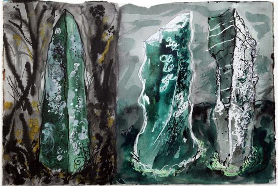 § John Piper (1903-1992) Two Standing Stones in Dyfed, 15.25 x 23in.